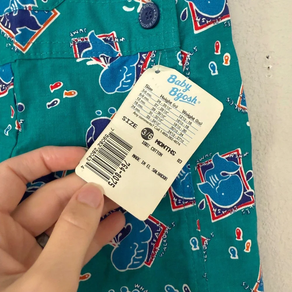 NWT OshKosh B'Gosh Whale Print Shortalls‎ Baby 3/6M Teal Vintage Overalls